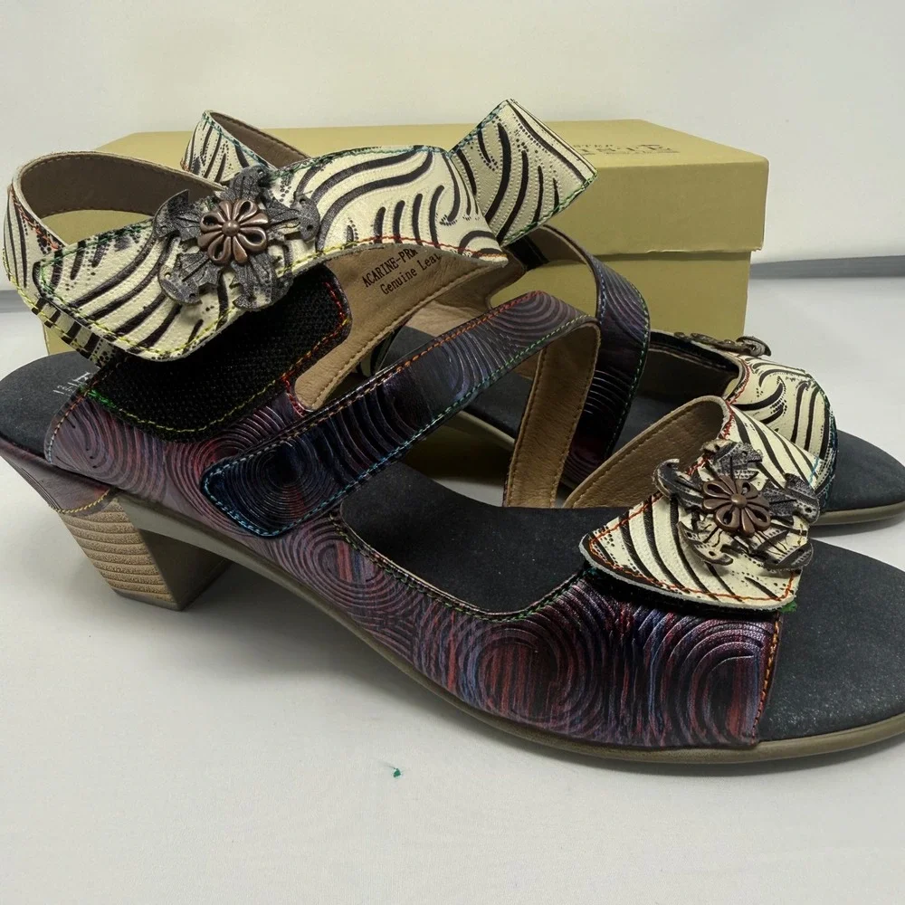 L Artiste Spring Step Acarine-PRM Leather Zebra Floral Sandals Multi Color 41